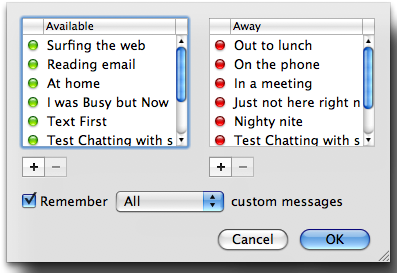 Status Message Edit window
