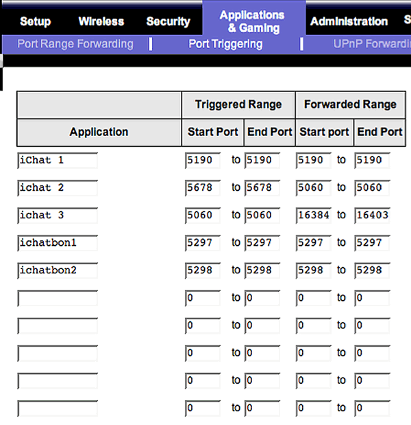 Linksys Triggering Ports Picture