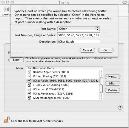 Panther Firewall with New entry for iChat being made