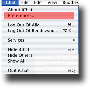 iChat Menu Prefs highlighted