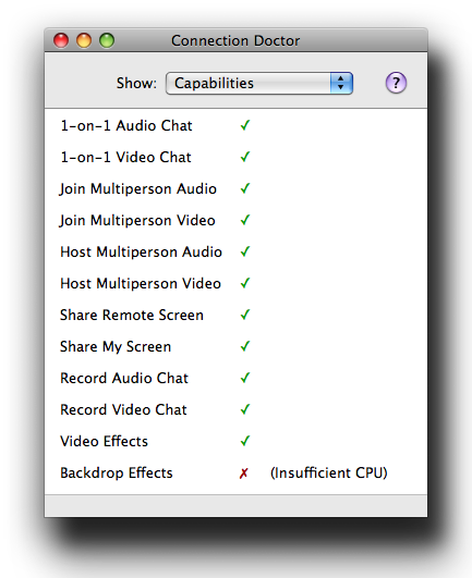 Connection Doctor Capabilities tab